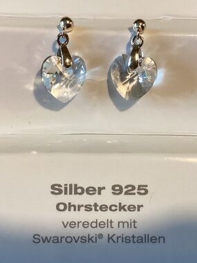 Sterling Silver With Swarovski Crystals Heart Dangle Earrings